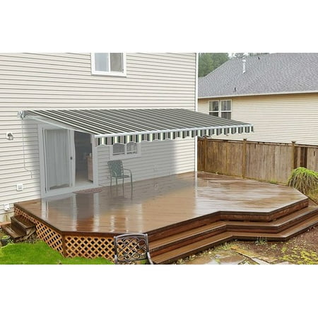 ALEKO Retractable Motorized Patio Awning, 16' x 10', Multistripe Green Color