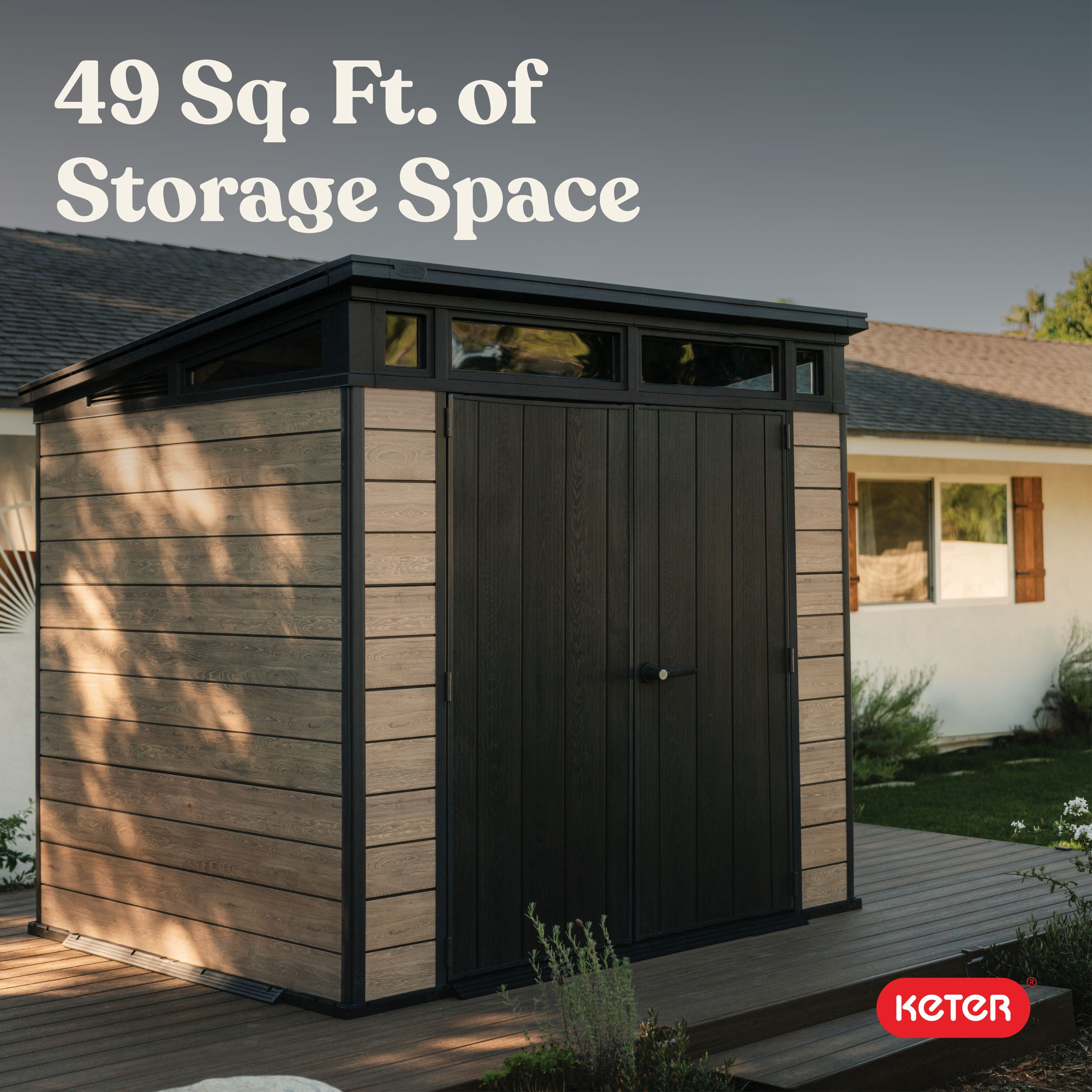 Keter Signature 7x7 ft. Durable Resin Outdoor Storage Shed With Heavy Duty Floor and Locking Door, Ashwood
