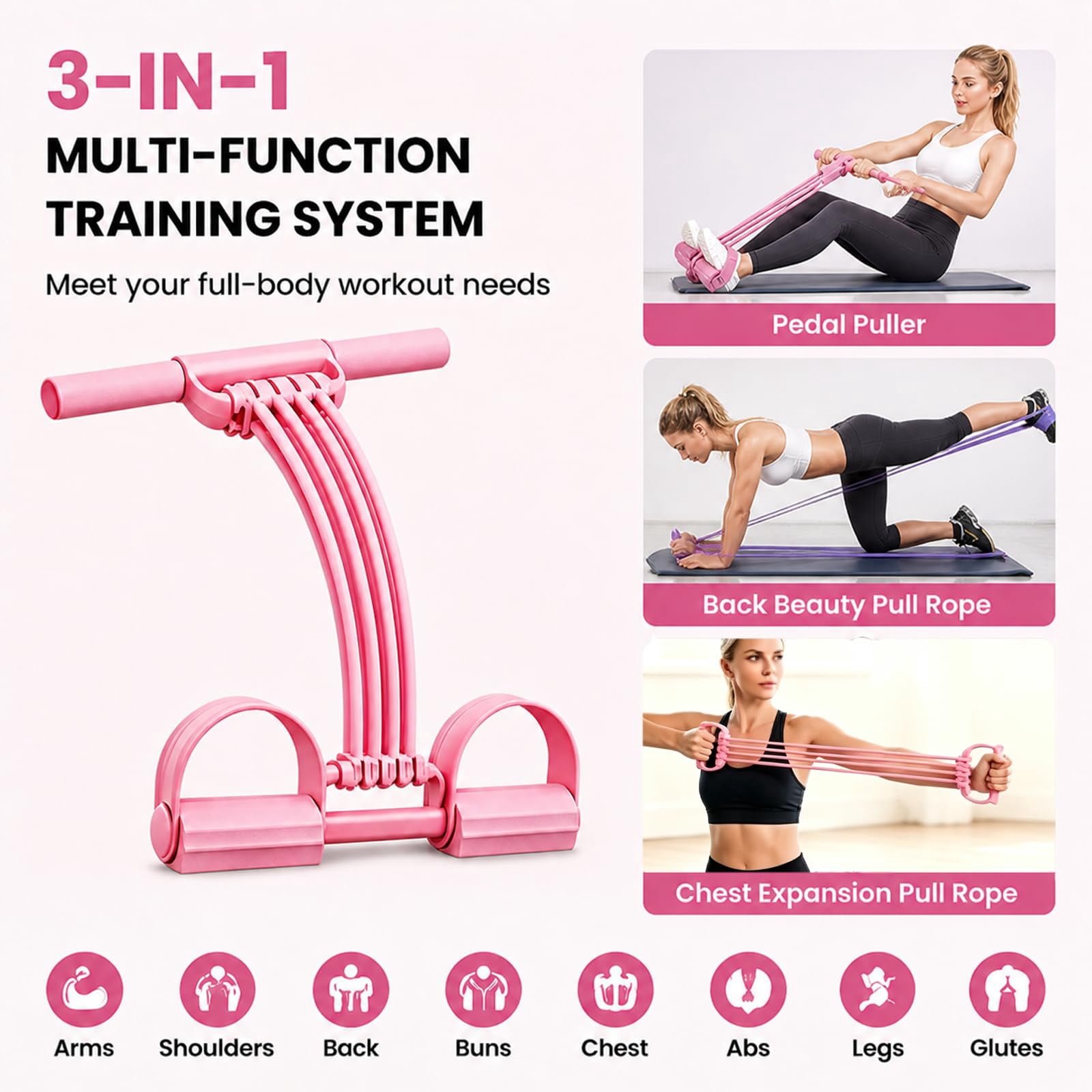 8 Tube Pedal Resistance Band with Handle – 3-in-1 Latex Foot Pedal Trainer for Back Stretch, Chest Expand, Home & Travel Gym