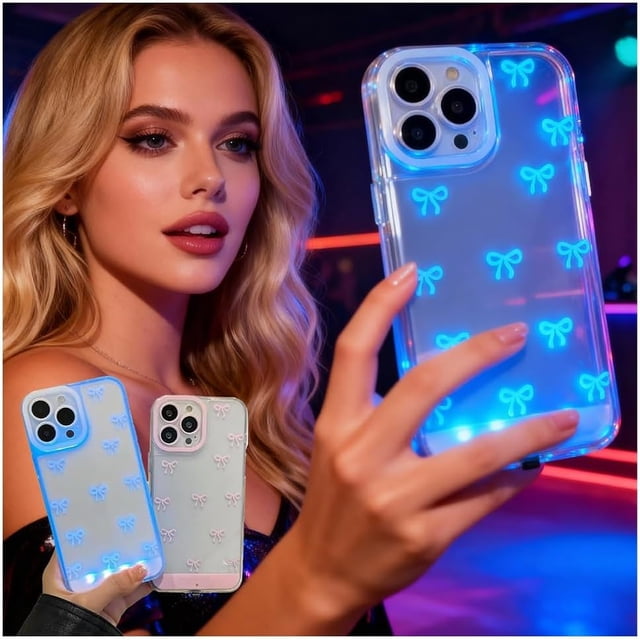 LED Bowknot Phone Case, Vibrant Built-in Light up Cases, Fashion Colorful Incoming Call Glowing Flash Light-Up Protective Cover for iPhone, Stylish Parties and Daily Use