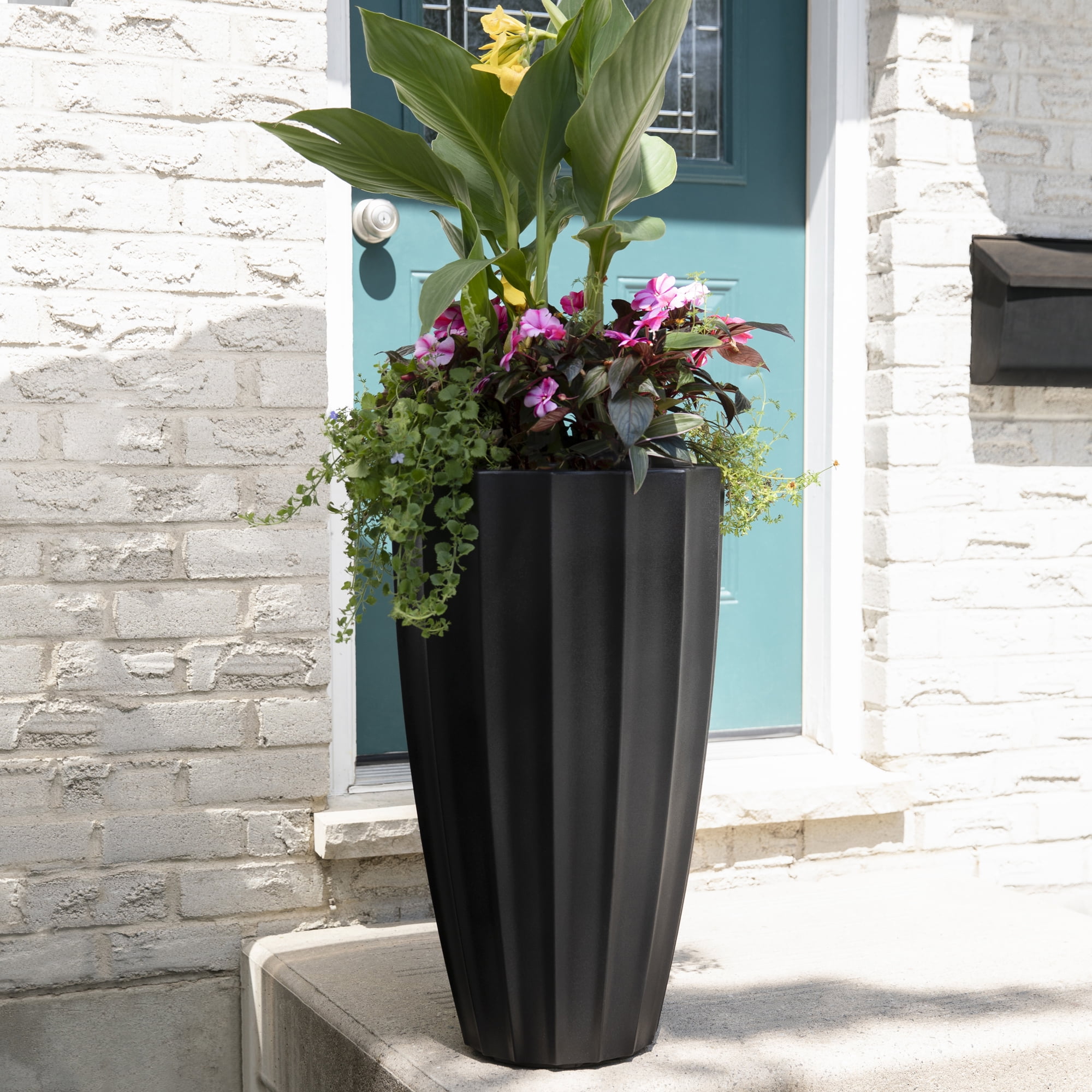 Sedona 16” x 16” x 28” Round Black Self Watering Plastic Planter