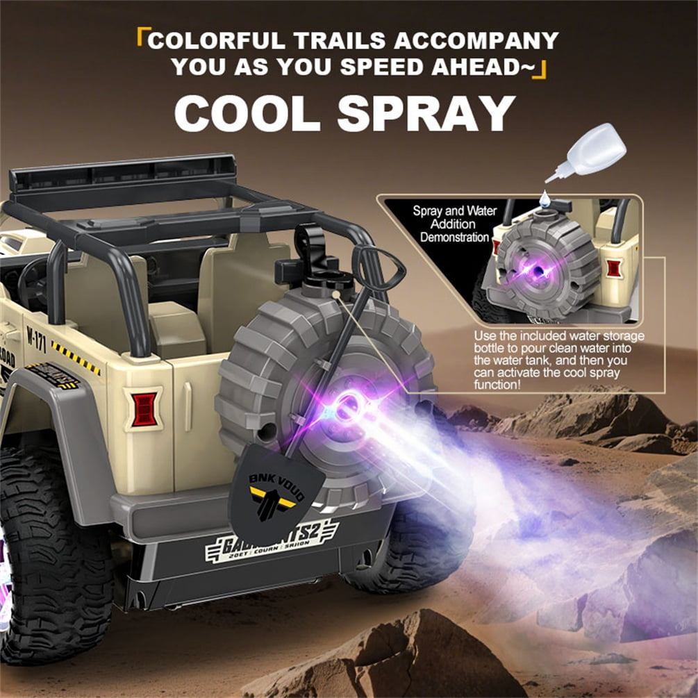 HNH 1:16 Remote Control Car, Off Road Monster Truck 2.4Ghz RC Cars with Stickers, 80 Min Play, Wheel Light, Spray