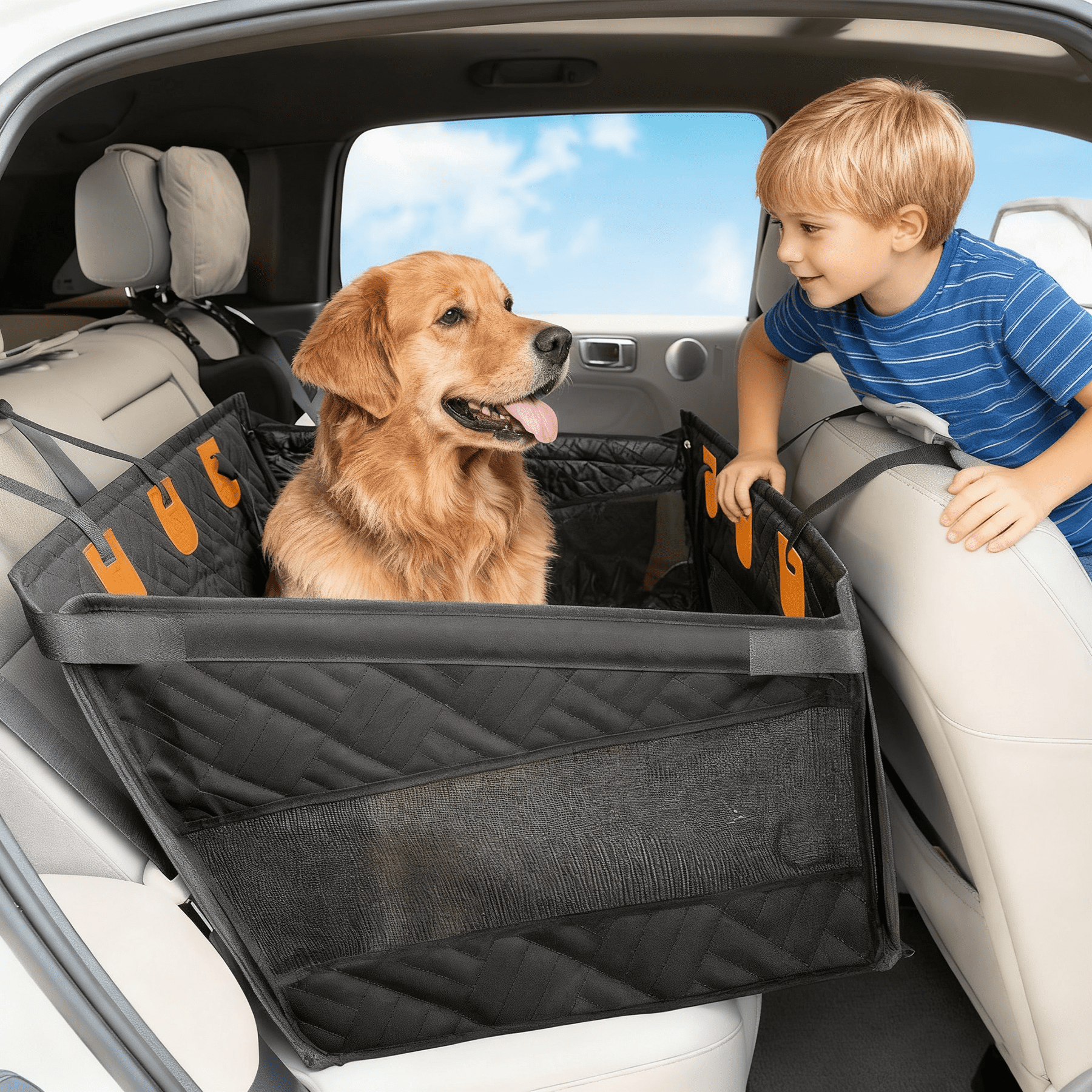 Kohree Dog Car Seat for Large Medium Dogs, Back Seat Extender with Hard Bottom, Waterproof Non-Slip Hammock for Pet, with Storage Pocket for Cars/SUV/Truck (28.7 * 22 * 21.5in)