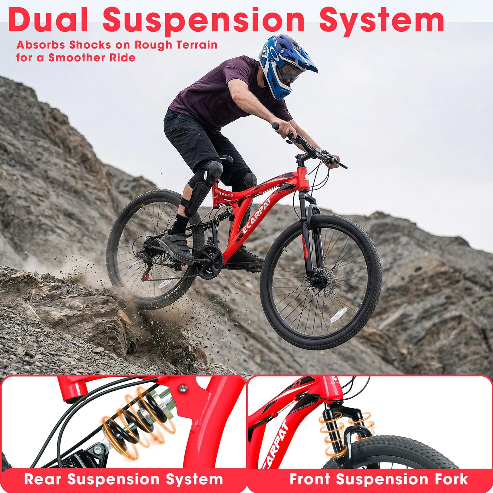 HTW 26" Mountain Bike – 21-Speed Full Suspension, Disc Brakes, Alloy Rims, All-Terrain for Adults Men & Women