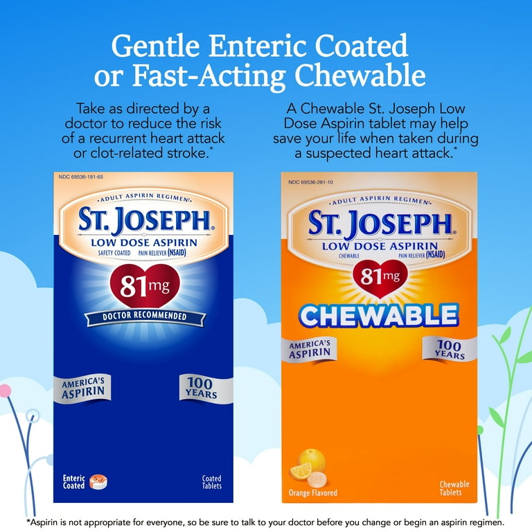 St. Joseph Aspirin Pain Reliever (NSAID) 81mg, Enteric Safety