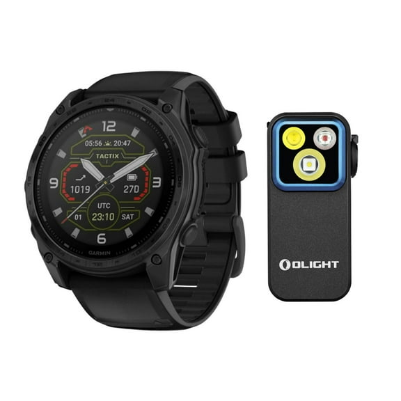 Garmin Tactix 8 51mm Sapphire Solar Elite Edition Smartwatch (Black) Bundle with Clip-On Light