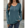 thumbnail image 6 of Mengpipi Women’s Henley Tops Fall Spring Long Sleeve Button Neck Waffle Knit Casual Lightweight Pullover Shirts S-2XL, 6 of 7