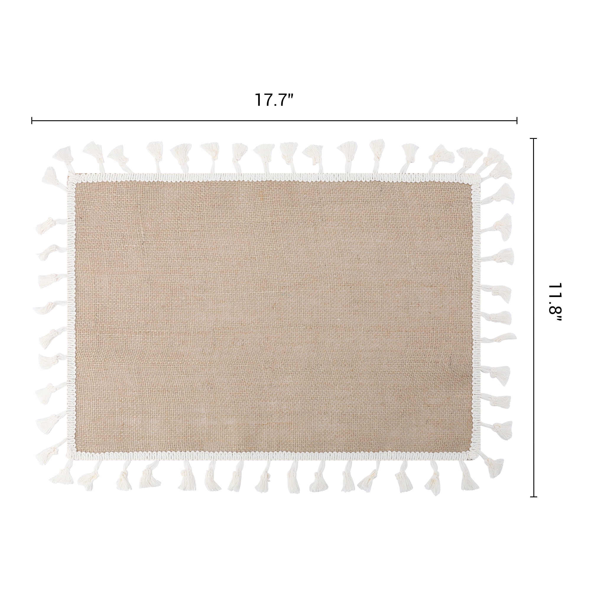 Unique Bargains Farmhouse Placemats 6pcs Jute Placemats White Tassel 17.7"x11.8"