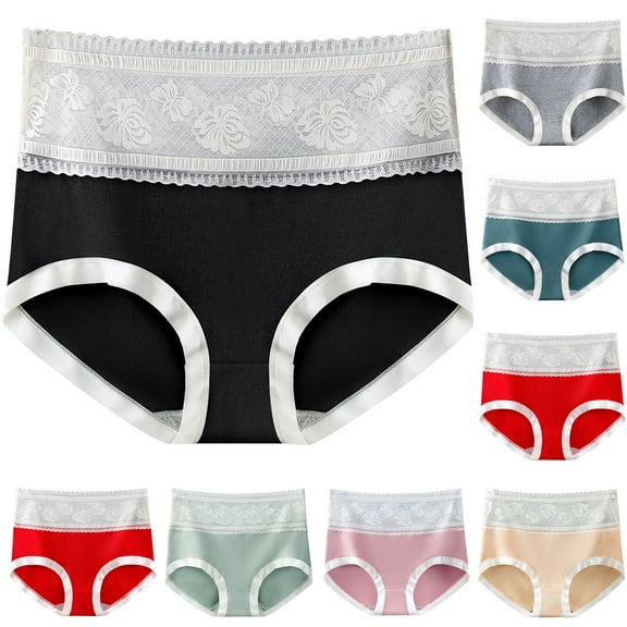 Fesfesfes Tummy Control Underwear Womens Fashion Solid Lace Briefs Comfortable Cotton High Waist Underwear Women Panties