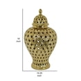 thumbnail image 5 of Benjara Deni 18" Temple Jar- Pierced- Carved Lattice Design- Lid- Gold, 5 of 6
