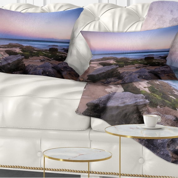 Designart Maroubra Beach at Sunset Panorama - Modern Seashore Throw Pillow - 12x20