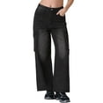 thumbnail image 1 of Pantalones de mezclilla anchos de mujer Inspire Chic, de tiro alto, estilo cargo, casuales, con bolsillos, color negro M, 1 of 5