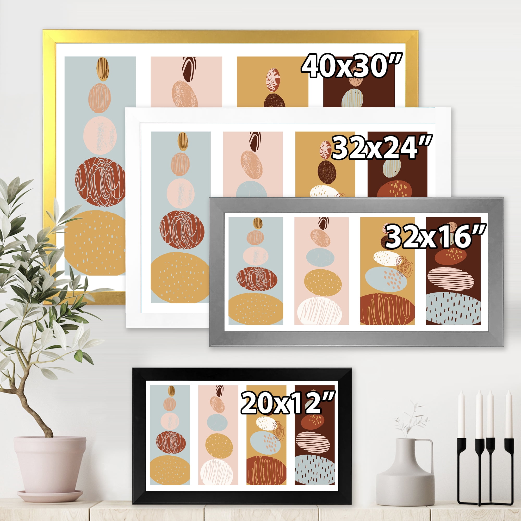 Designart 'Compostion Minimalistic of Organic Shaped Pebbles' Modern Framed Art Print