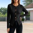 thumbnail image 5 of Women's Round Neck Slim Fitted Button Up Long Sleeve Ribbed Knit Cardigan Sweater Jacket, Lightweight Soft Skin-Friendly Business Casual Work Layering for Fall Winter Daily Black, 5 of 5