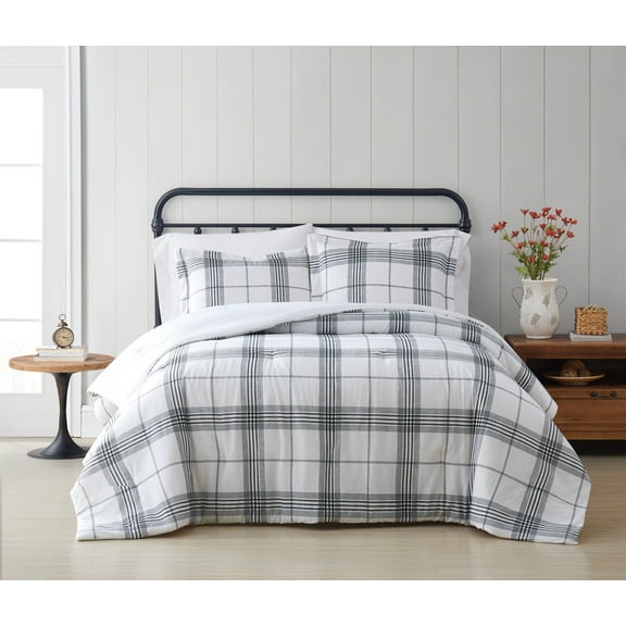 Cottage Classics Cottage Plaid White and Black Cotton 2-Piece Twin XL Comforter Set, plaid themed, for Men and Women, OEKO-TEX Certified Confidence