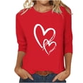 thumbnail image 2 of Fall Saving!QUINDOS Women's Graphic Tees 3/4 Sleeve Womens Tops Clearance Under $5 Casual Loose Heart Red Crew Neck Tops, 2 of 3