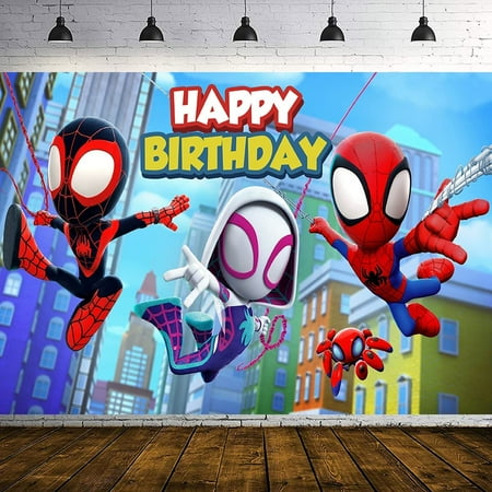 5x3FT Spidey and His Amazing Friends Backdrop, Cartoon Superhero Spiderman Themed Photography Backdrops for Girl Kids
