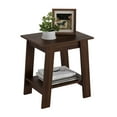 thumbnail image 1 of 2-Tier Wooden Coffee Table with Storage Shelves – Rustic Farmhouse End Table, Compact Bedside Table for Living Room, Bedroom, Entryway, or Sofa – Square Design, Easy Assembly – Walnut, 1 of 7