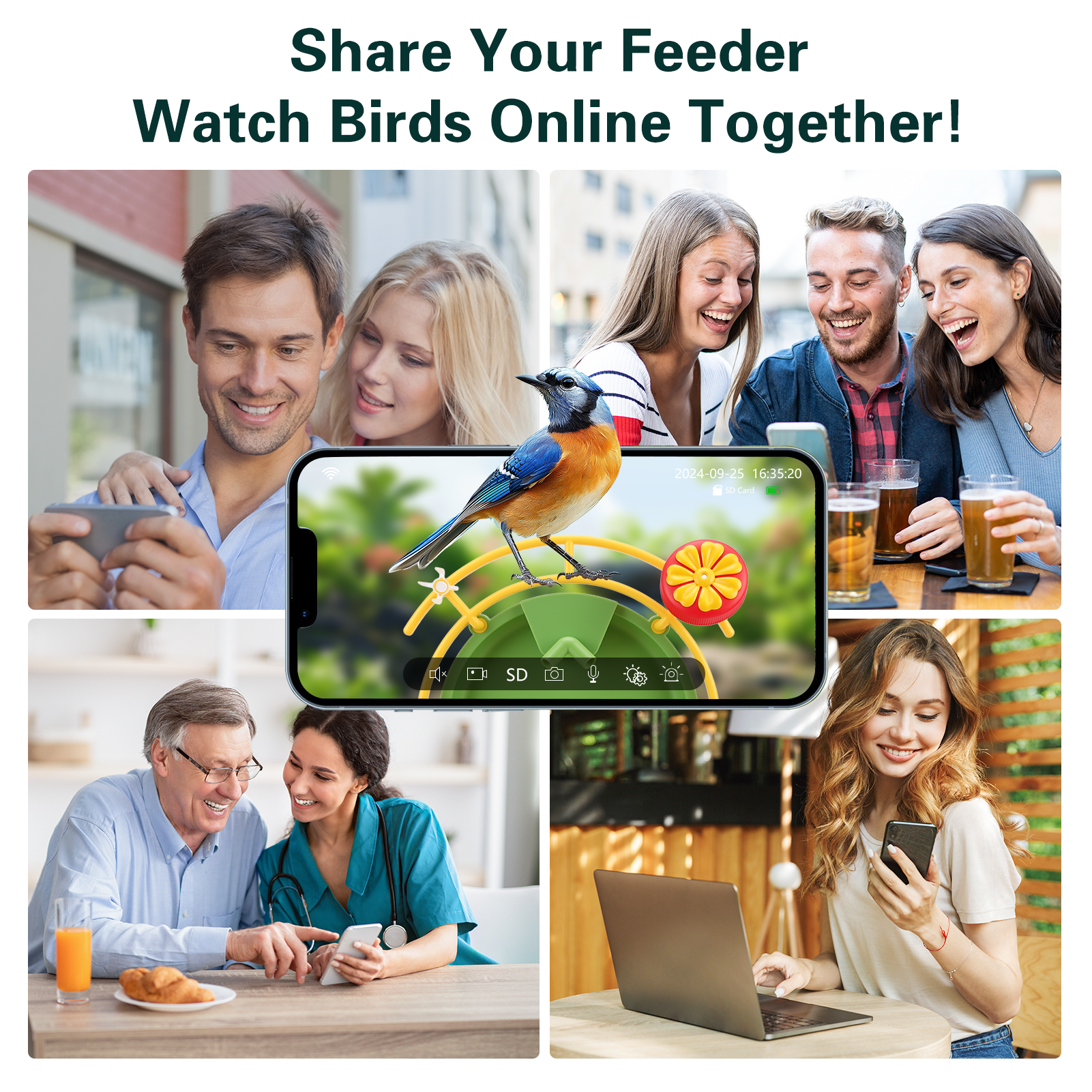 Smart Bird Feeder with Camera & Bird Bath,Bird Watching Camera with Motion Detection & Solar Panel,Waterproof, 2K Live View,Ideal Present for Bird Lover,Yellow