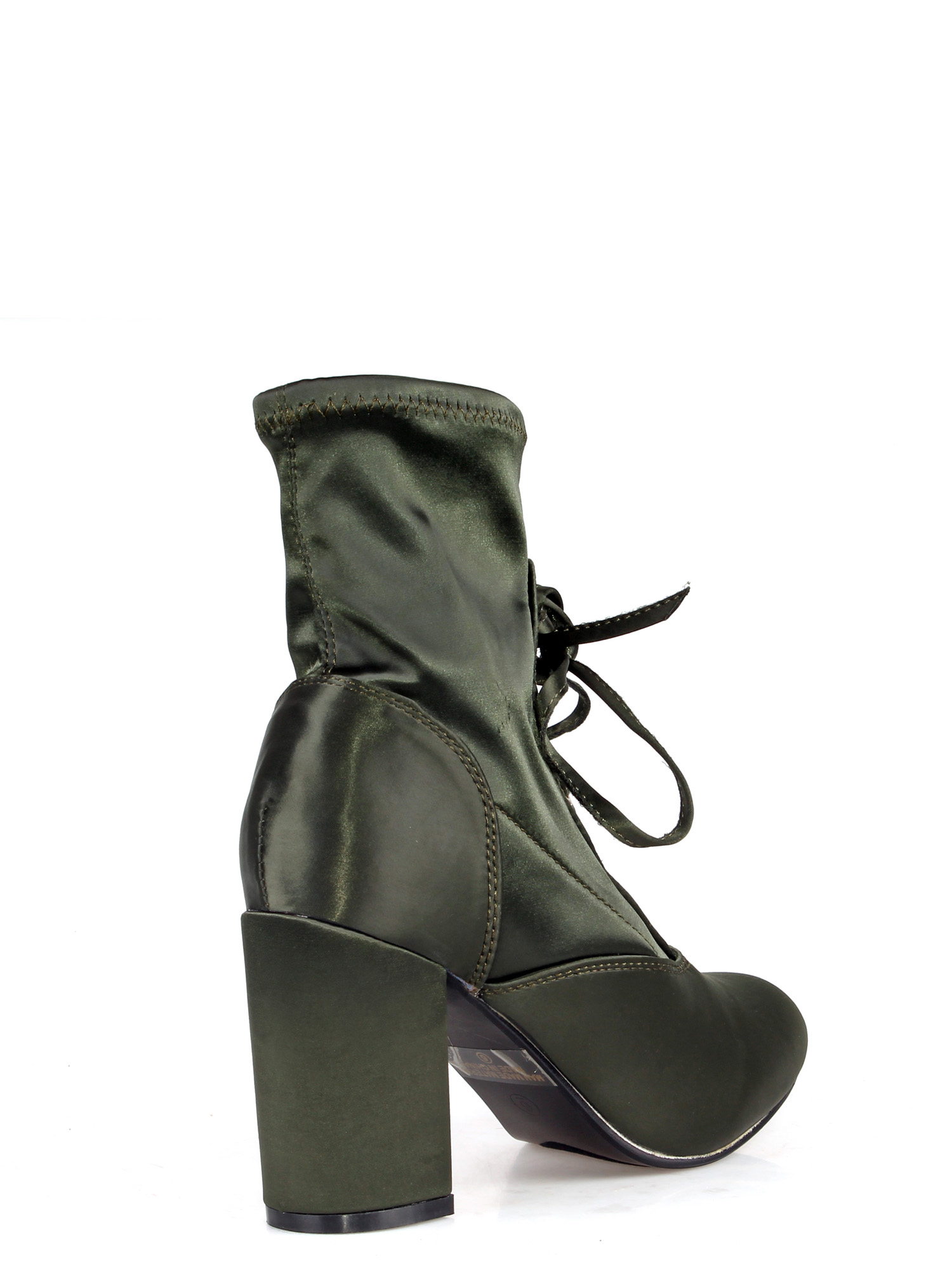 Nature Breeze Lace up Almond Toe Chunk Heel Women's Anke Boots in Olive - image 4 of 4