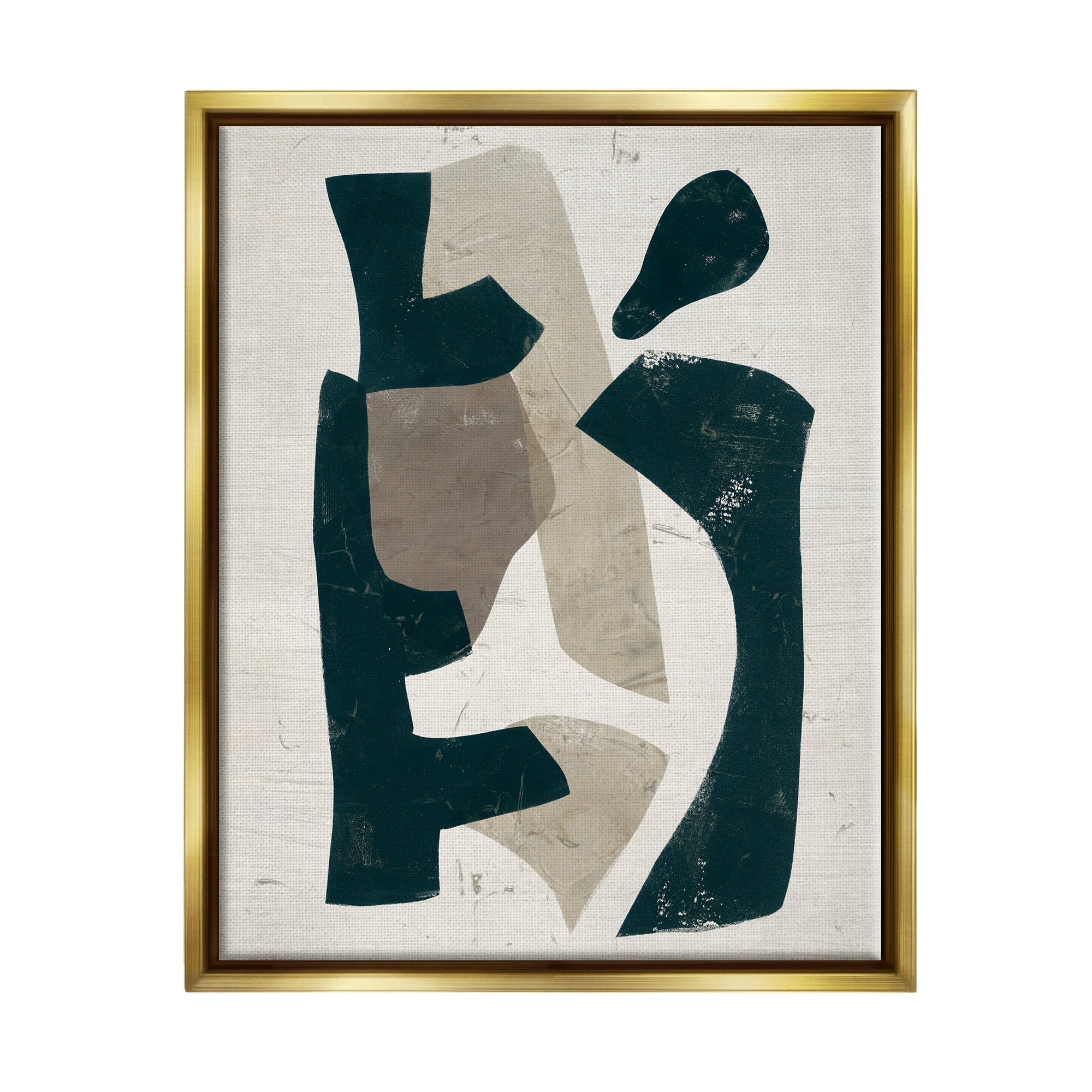 Stupell Industries Black & Brown Geometric Shapes Abstract Weathered Pattern Painting Metallic Gold Floating Framed Canvas Print Wall Art, Design by June Erica Vess