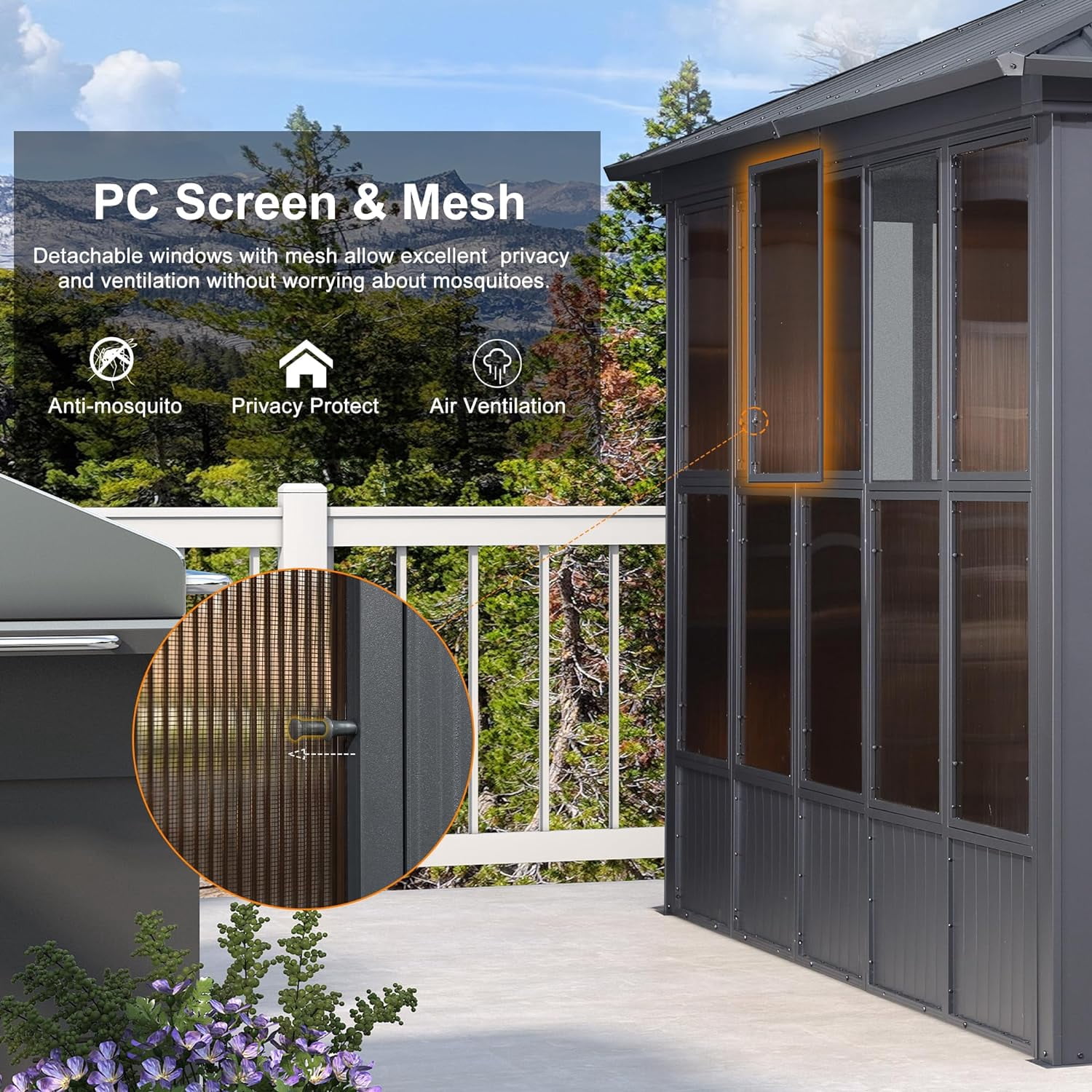 PURPLE LEAF 10 X 15 Outdoor Sunroom Solarium Permanent Hardtop Screened Gazebo Galvanized Steel Double Roof Aluminum Patio Enclosed Lawn Deck Backyard Grey