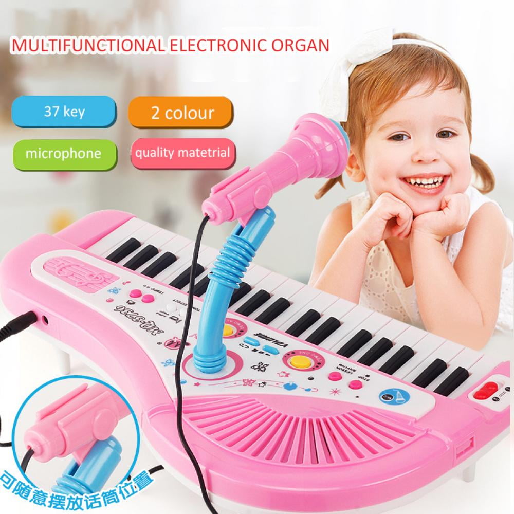 Kid Electronic Keyboard Piano Toy Music Instruments with Microphone 37 Keys Pink 