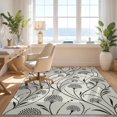 thumbnail image 3 of Design&I 8'x10' Washable Area Rug Sleek Flatweave Pet Friendly Black White Elegant Floral and Vine Design Graceful Curves with Dotted Detailing for King Size Bedroom, Under Bed, 3 of 7