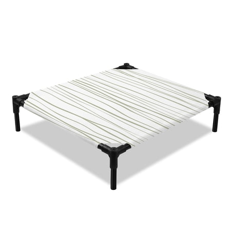 Sage Green Wave Lines Elevated Dog Bed Art Minimalist Abstract Texture Cooling Breathable Outdoor Raised Dog Cot Bed with Metal Frame Non-Slip Feet for Small Dog 20x20in