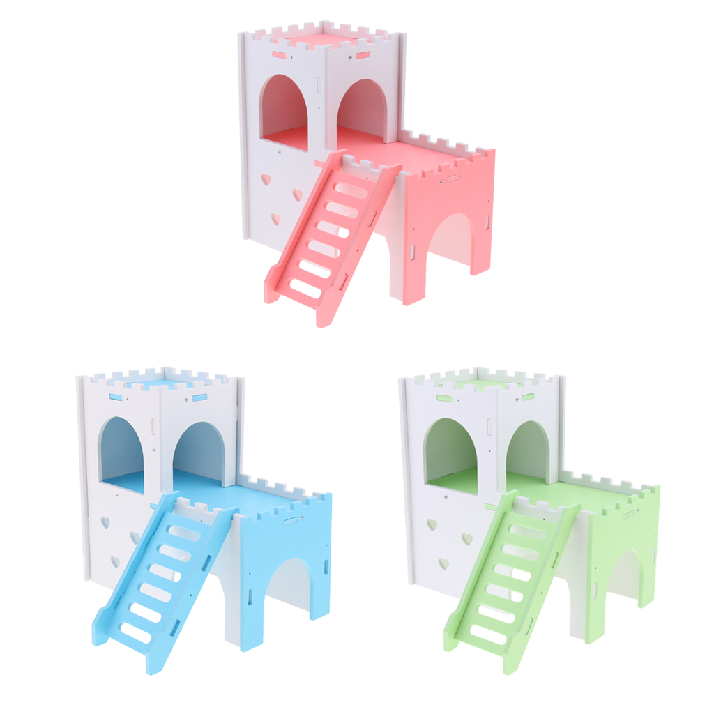 Bvdfgk Hamster Hideout House Cabin Cages Wooden Play Toy Pink