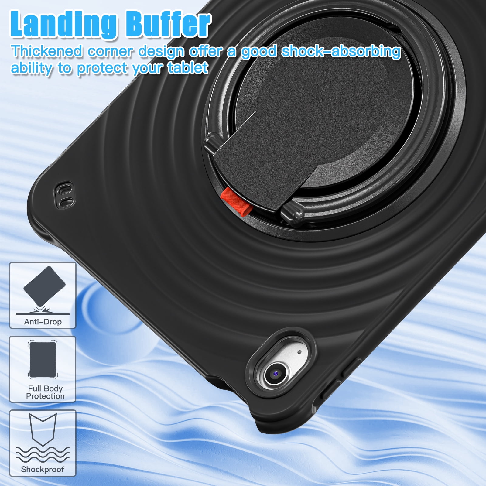 ELEHOLD Case for Apple iPad 10th Gen, Portable Hybrid Shockproof iPad Case with Pencil Holder & Hanging Ring Handle Rotatable Kickstand,Black
