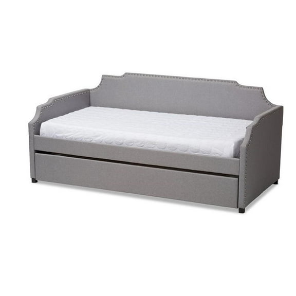 Bowery Hill Fabric Upholstered Twin Size Sofa Daybed with Trundle Bed in Gray