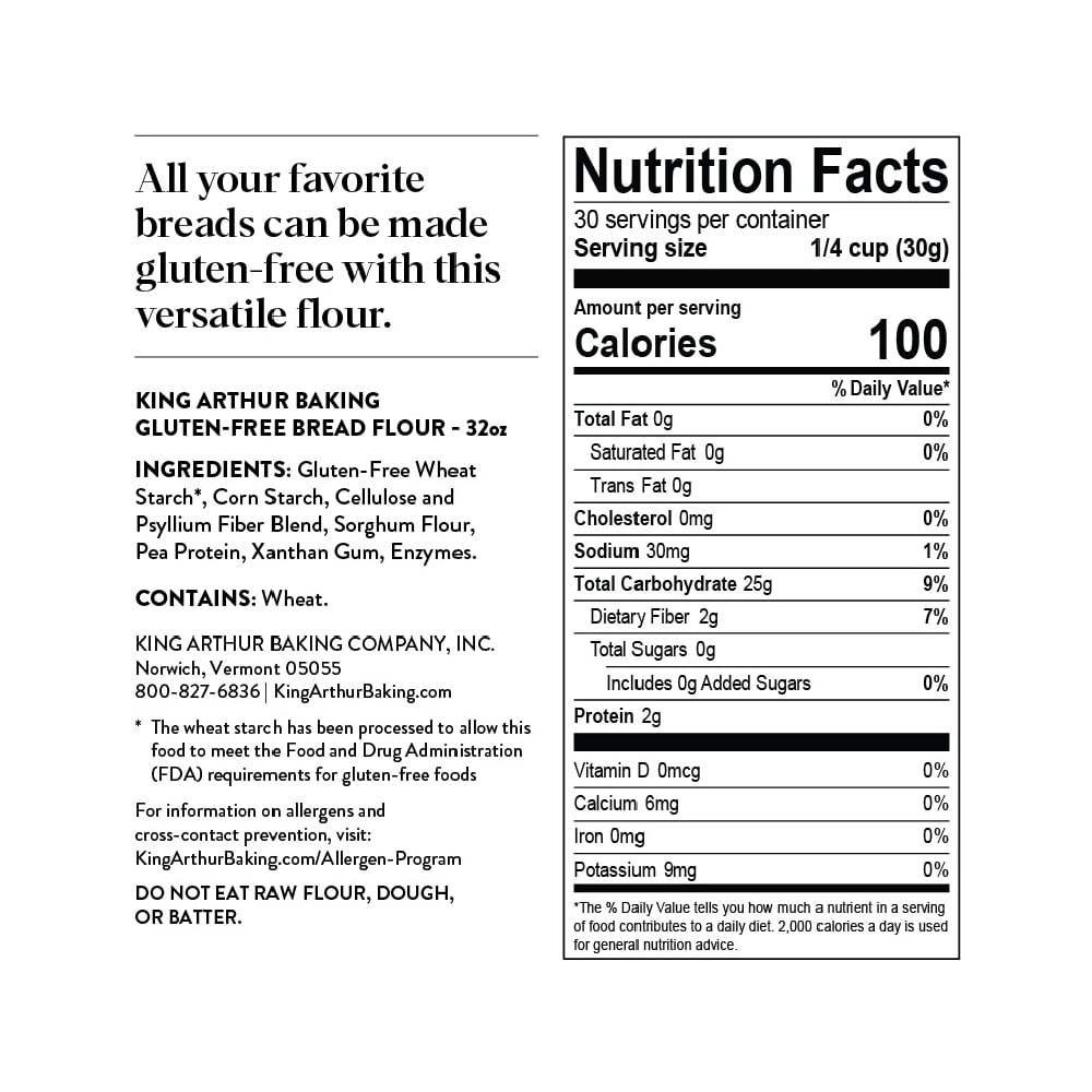 King Arthur Baking Company Certified Gluten-Free, 1:1 Flour Replacement Bread Flour, 2 lb Bag
