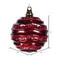 thumbnail image 2 of Vickerman6" Burgundy Stripe Candy Finish Wave Ball Christmas Ornament with Glitter Accents, 2 of 2