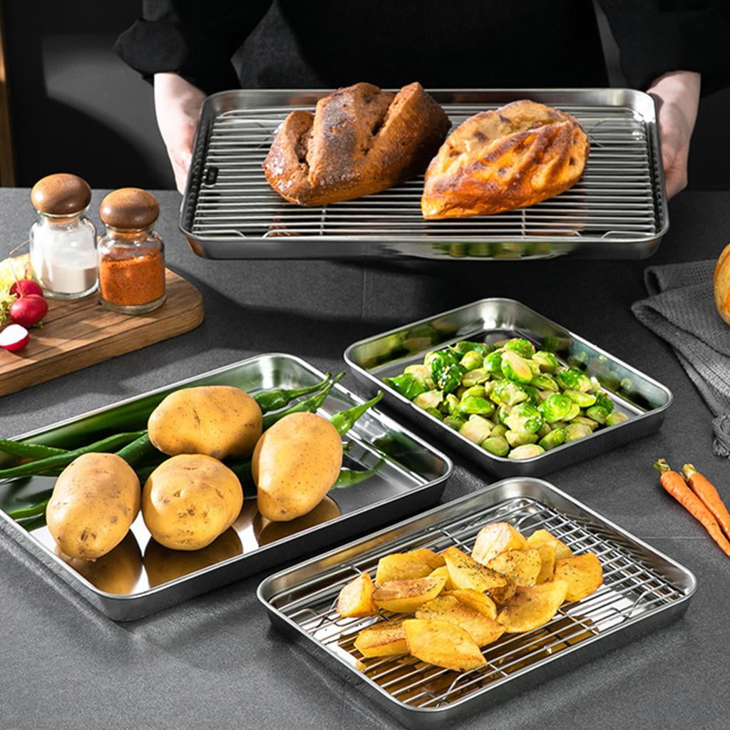 SDFGTstore Baking Sheet Tray with Removable Rack Set Stainless Steel Cooling Pan for Oven Non Toxic Dishwasher Safe