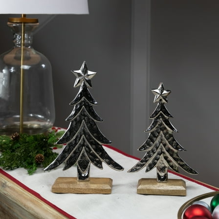 Northlight Pine Trees Textured Metal Christmas Decorations - 11" - Set of 2
