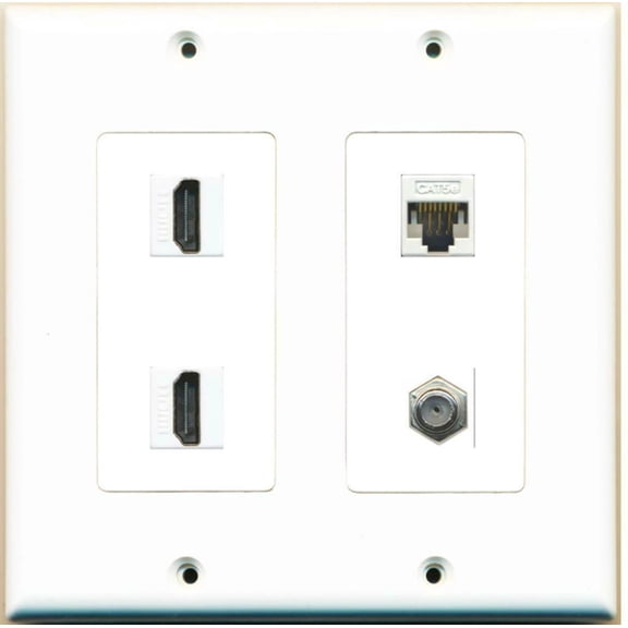 Ultra Spec Cables - 2 Gang Decorative 2 HDMI Coax Cat5e Wall Plate
