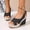 Black, variant on Platform Wedges Sandals for Women Cross Band Slip-on High Heels Open Toe Buckle Slingback Espadrilles