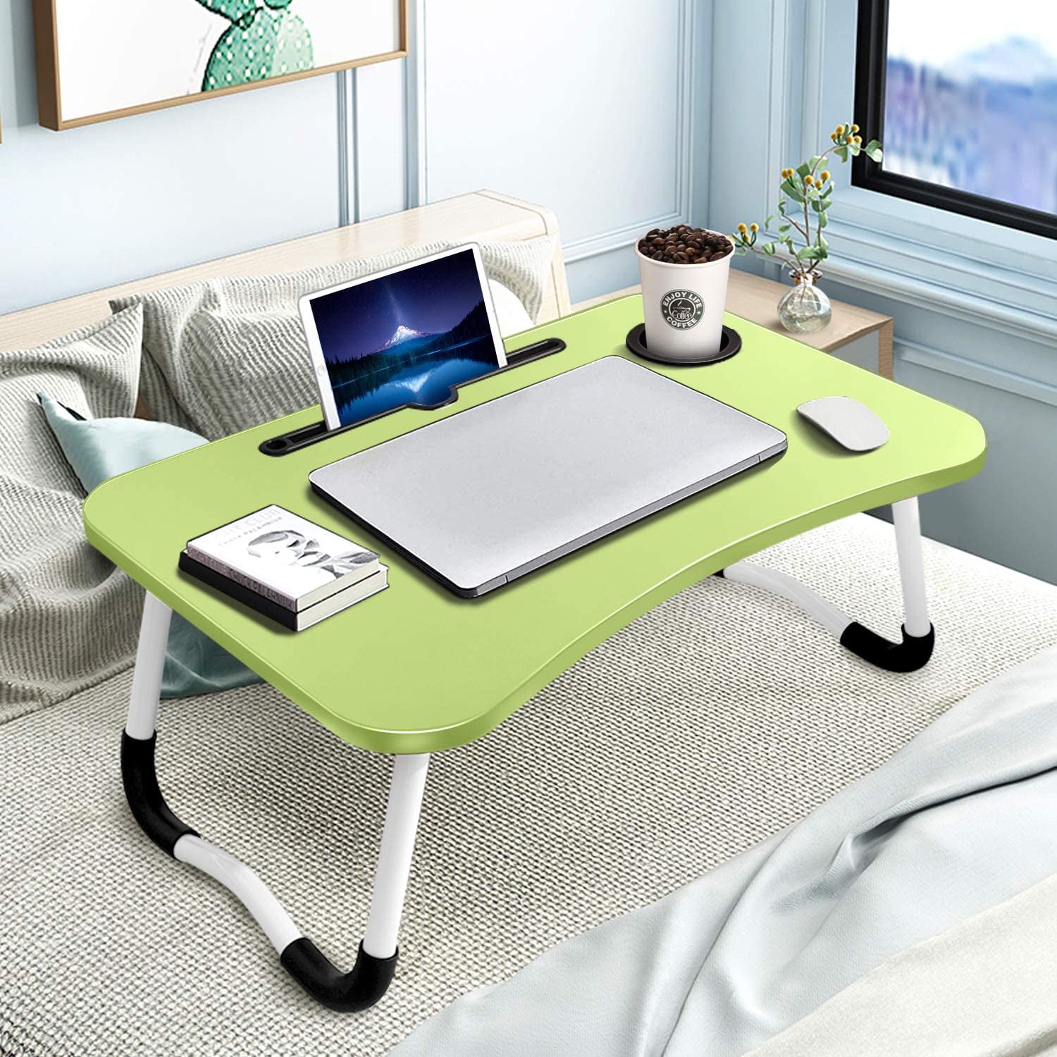 Portable Laptop Bed Table, Fordable Lap Desk with Cup Slot & Notebook