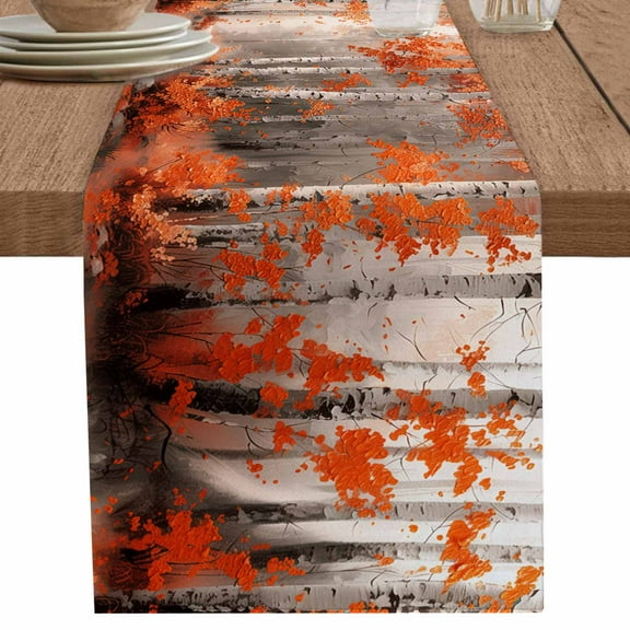 Abstract Forest Table Runner 108 Inches Long for Dining Decor,Burnt Orange Modern Tree Shabby Chic Painting Burlap Linen Farmhouse Table Runner Coffee Table Runners for Kitchen Party Holiday