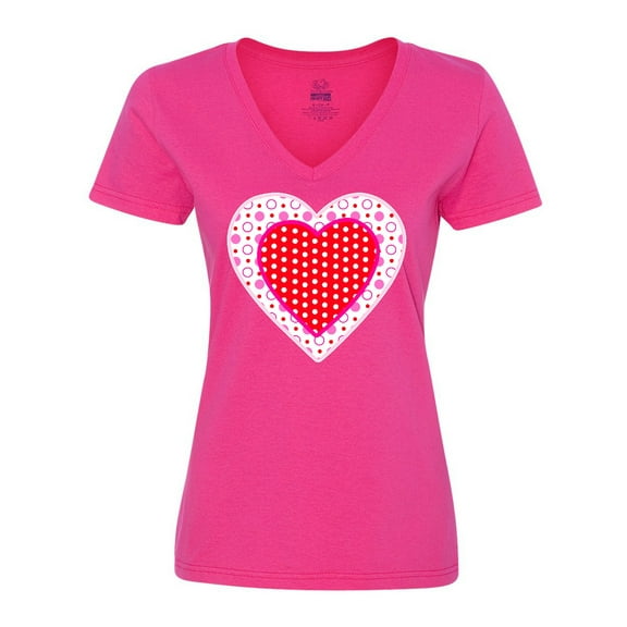 Inktastic Valentine Red Heart with Dots Women's V-Neck T-Shirt