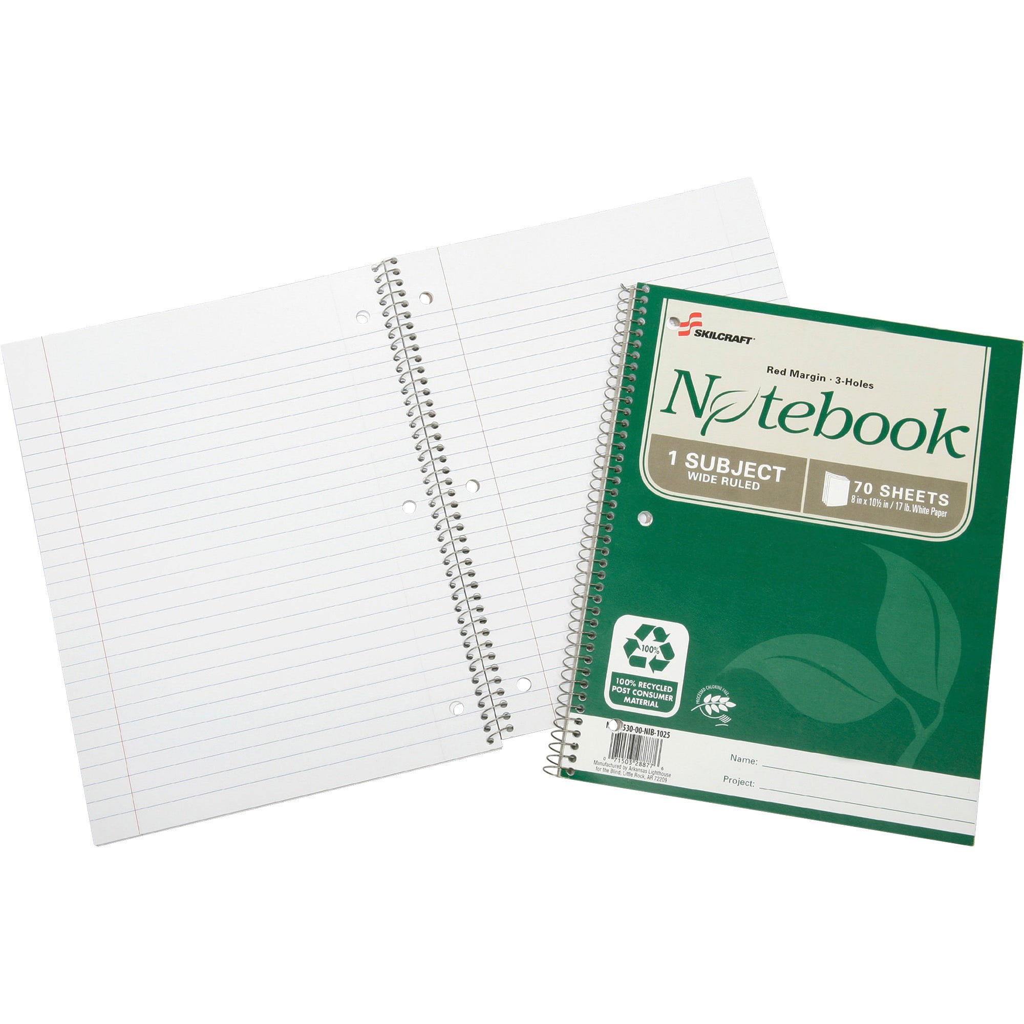 SKILCRAFT, NSN6002021, SingleSubject Wide Rule Spiral Notebook, 3/Pack