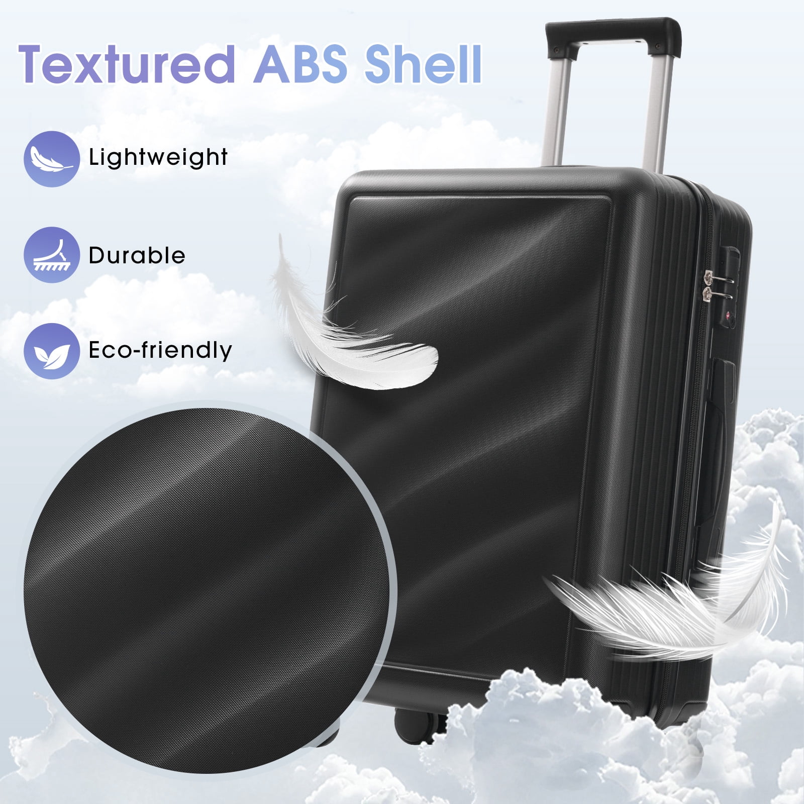 Luggage Set 3 Piece, Lightweight Durable ABS Suitcases with Spinner Wheels and TSA Lock, Carry-on & Checked Travel Luggage (20"/24"/28")