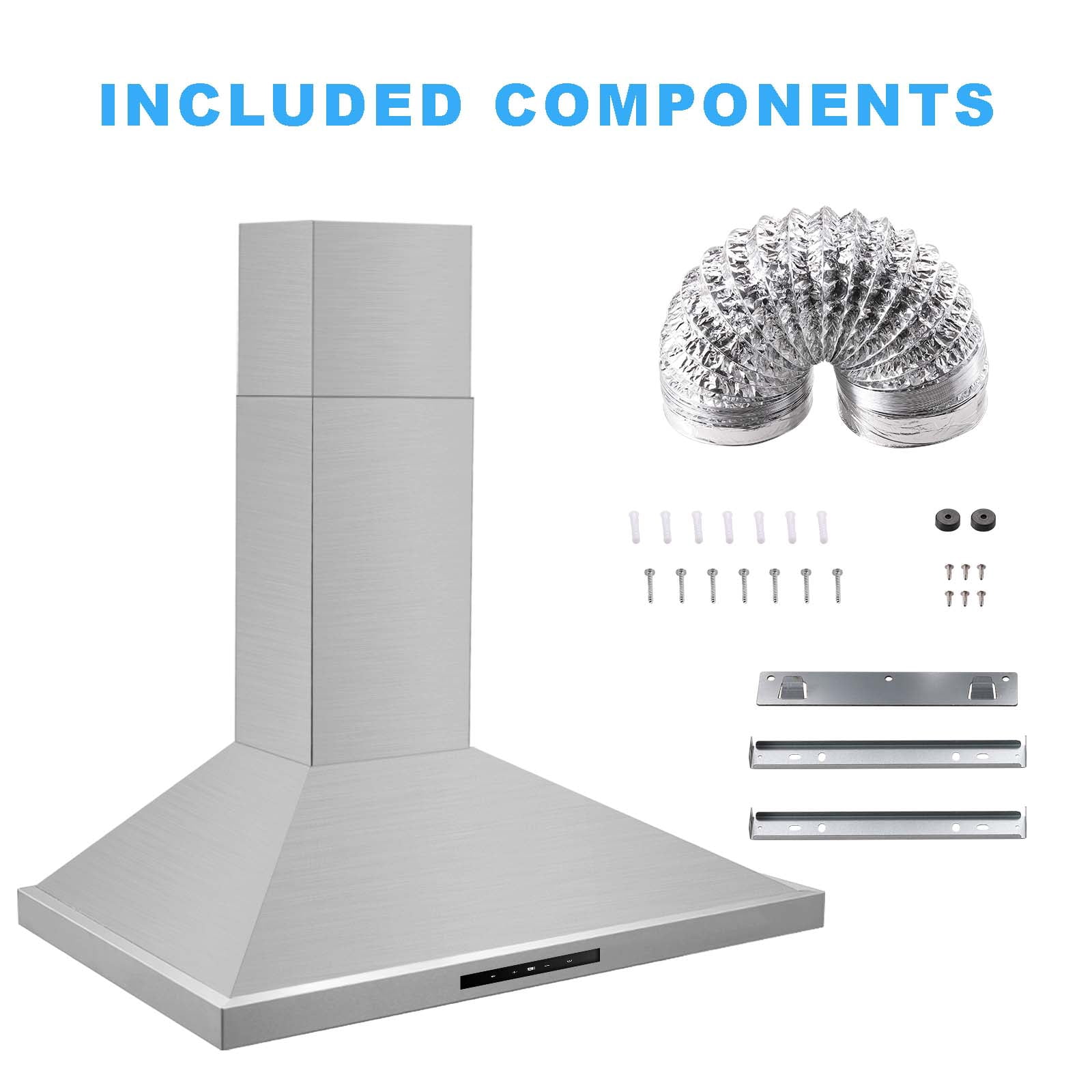30" Stainless Steel Wall Mount Range Hood - 450 CFM, 3-Speed with LED Light, Dishwasher Safe Filters, 120V‌
