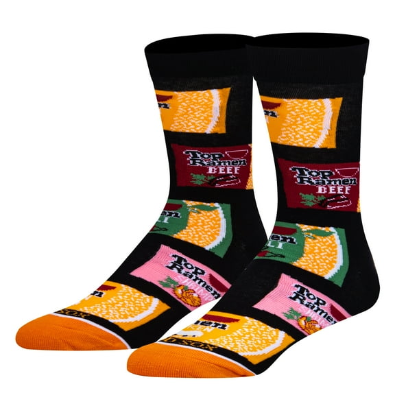 Cool Socks, Men's Funny Novelty Socks, Top Ramen Flavors Crew, Adult Large