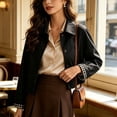 thumbnail image 5 of Jackets for Women Cropped Collared Button Jacket with Plaid Lined Short Trench Coat for Fall Black M, 5 of 6