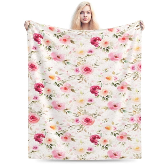 Rose Flowers Blanket Gifts for Women Girls, Birthday Valentines Soft Throw for Adult, Lightweight Warm Flannel for Bed Sofa Couch Office Home 50x40