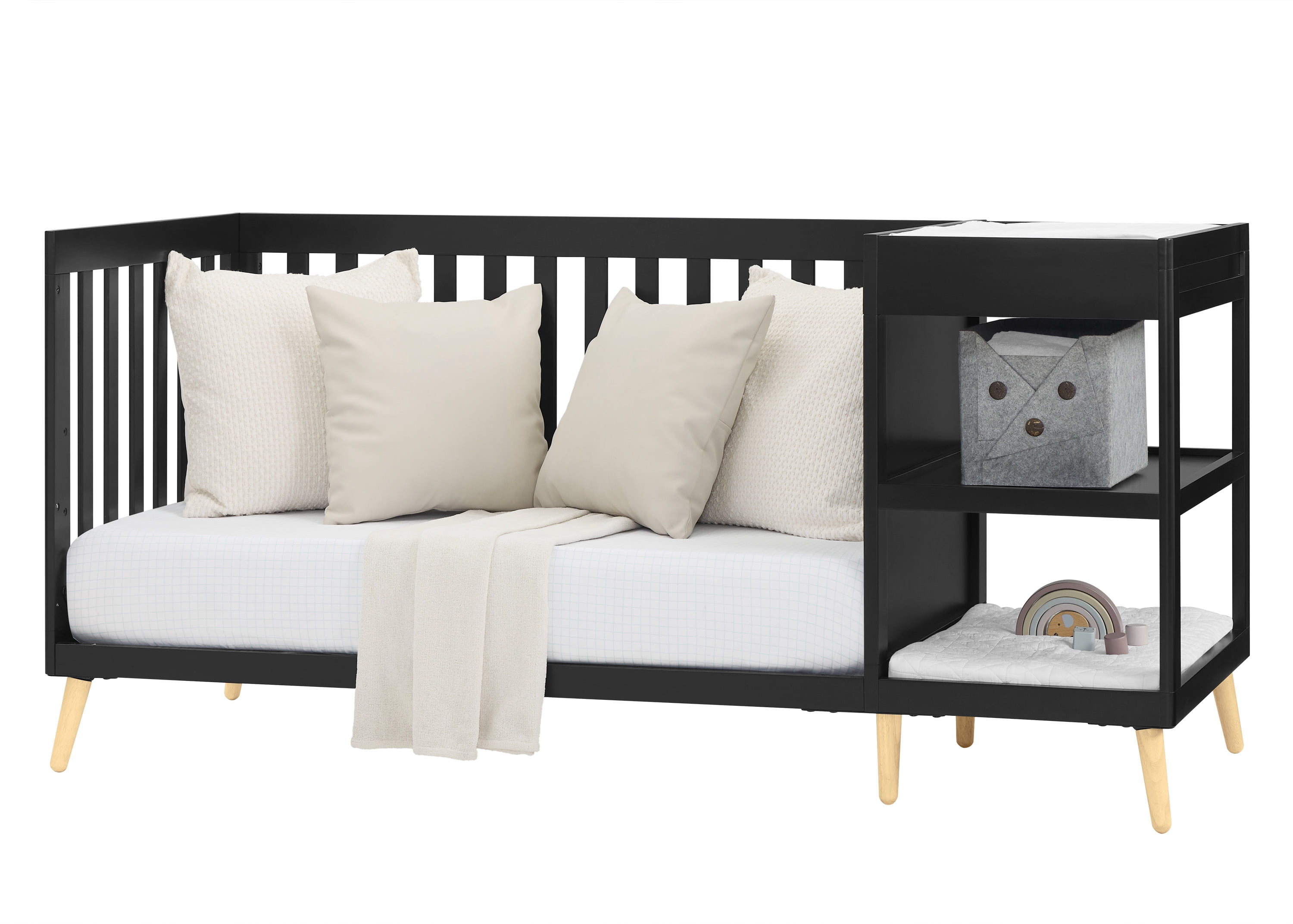 Delta Children Essex 4-in-1 Convertible Crib and Changer, Black Ebony w/Natural Knobs