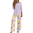 thumbnail image 2 of Two Piece Sets for Women Lounge 3/4 Length Sleeve Womens Tops Graphic Pants Summer Outfits 2026 Purple L, 2 of 6