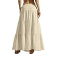 thumbnail image 5 of Abomasnow Boho Long Skirts for Women 2025 Summer Drawstring Elastic Waist Tiered Layer Maxi Skirts A Line Ruffle Hem Flowy Skorts, 5 of 5